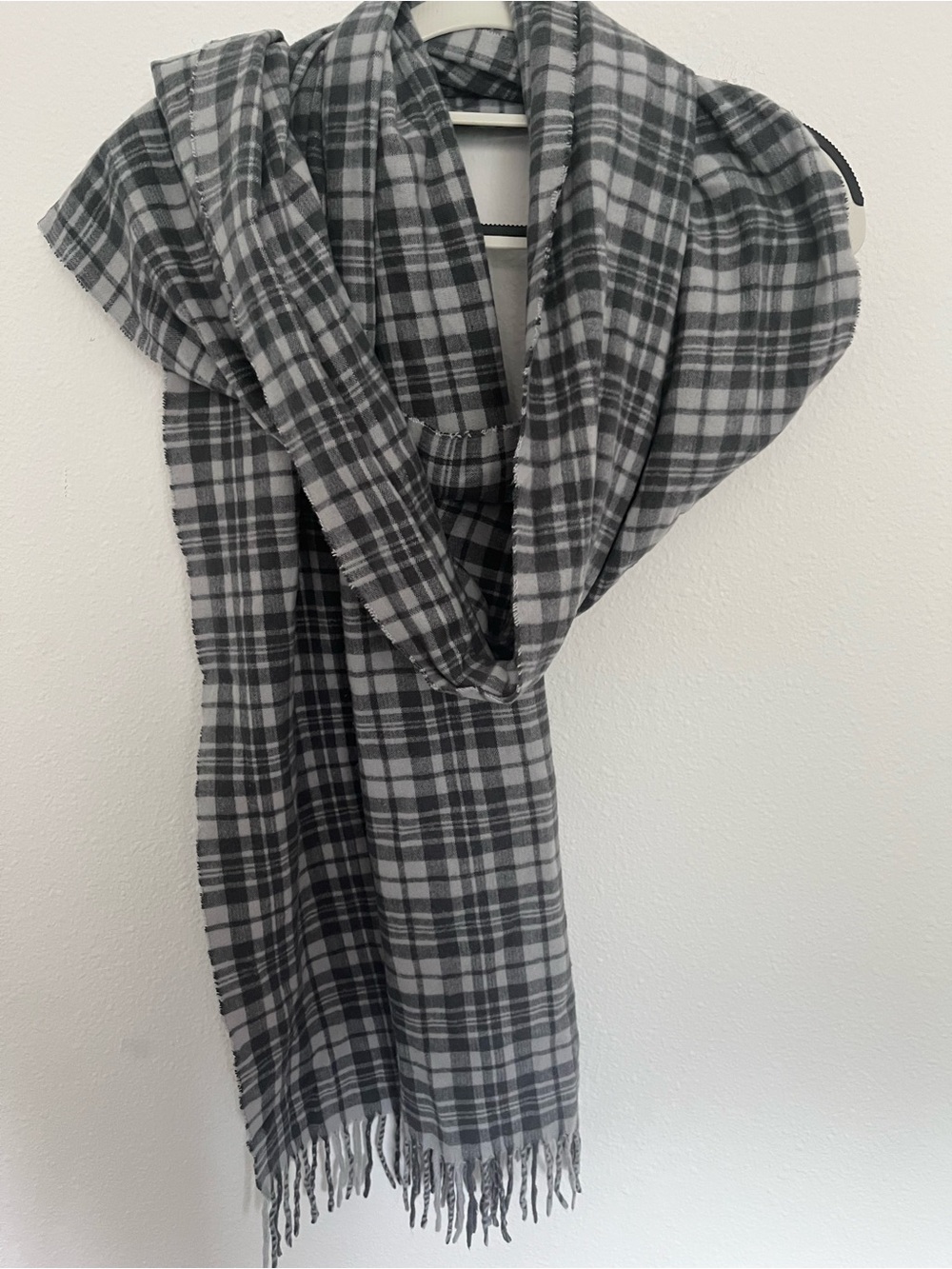 Cozy Gray Plaid Women's Scarf - Neutral Winter Wrap